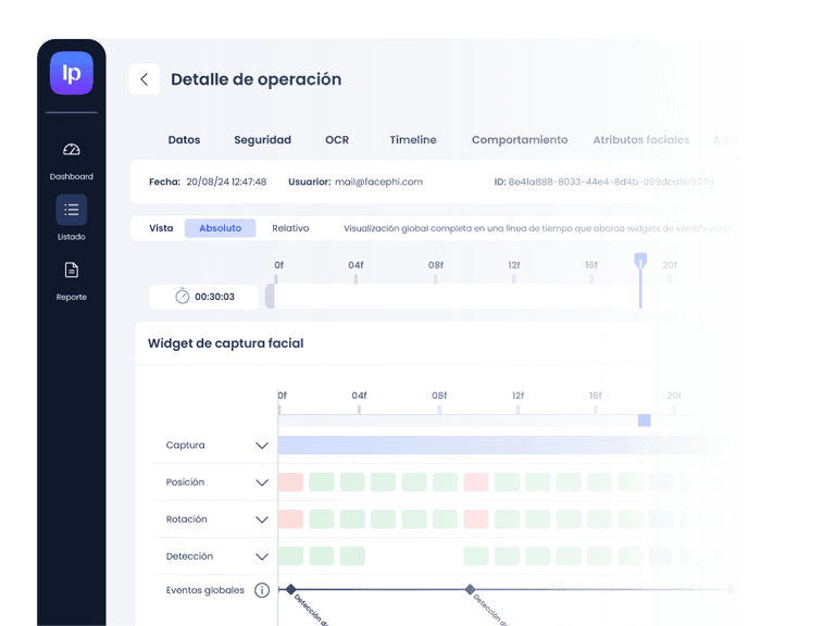 Detalle de una operación en Facephi Identity Platform