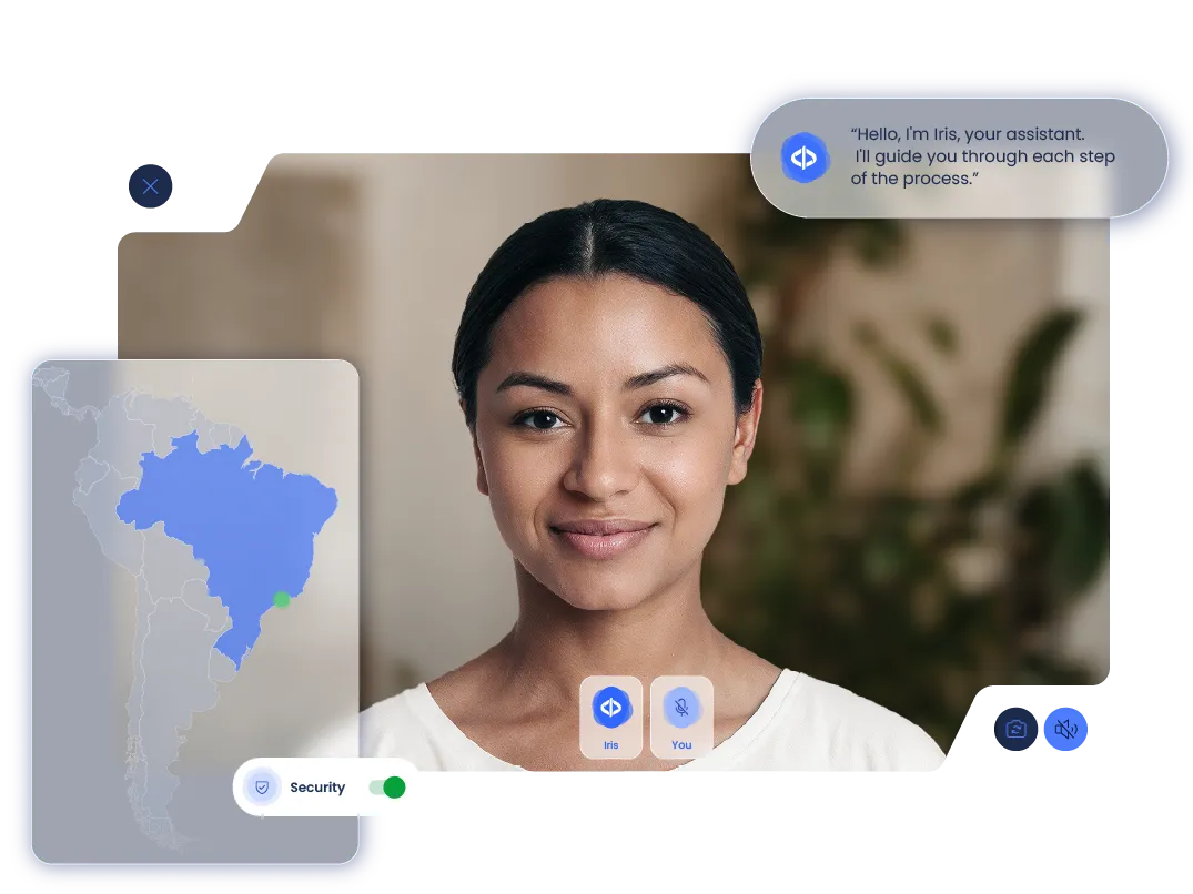 Iris, el asistente de Facephi, inicia la sesión protegida y confirma la ubicación de la usuaria