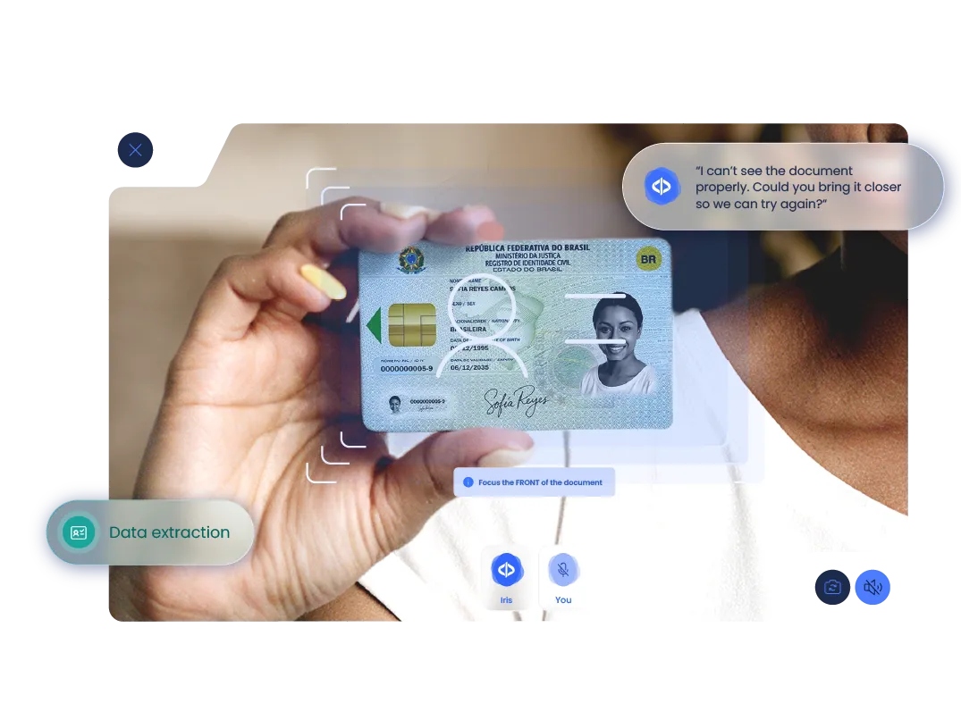 El asistente guía la captura del documento de identidad y extrae sus datos